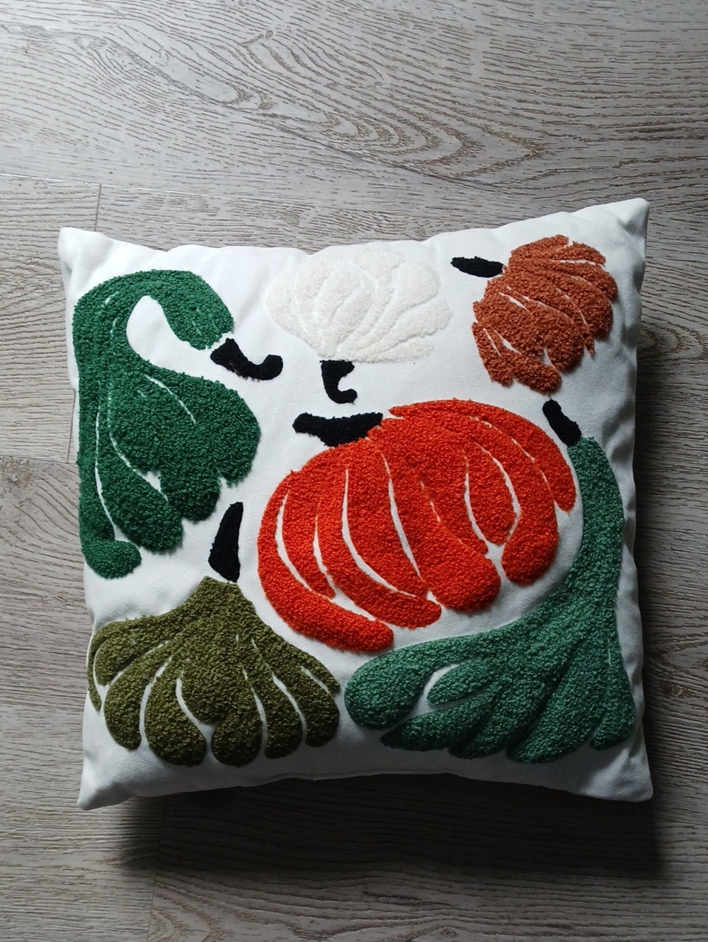 Target Tufted Fall Floral Pillow - Orange, Green & White 14"x14"